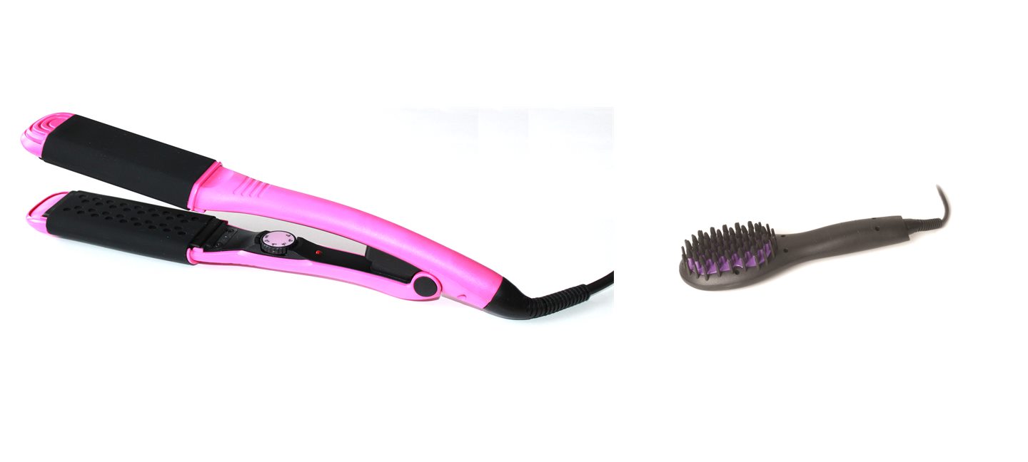 Ensemble coiffage complet : le fer Steam Magic rose avec la brosse Mini Magic